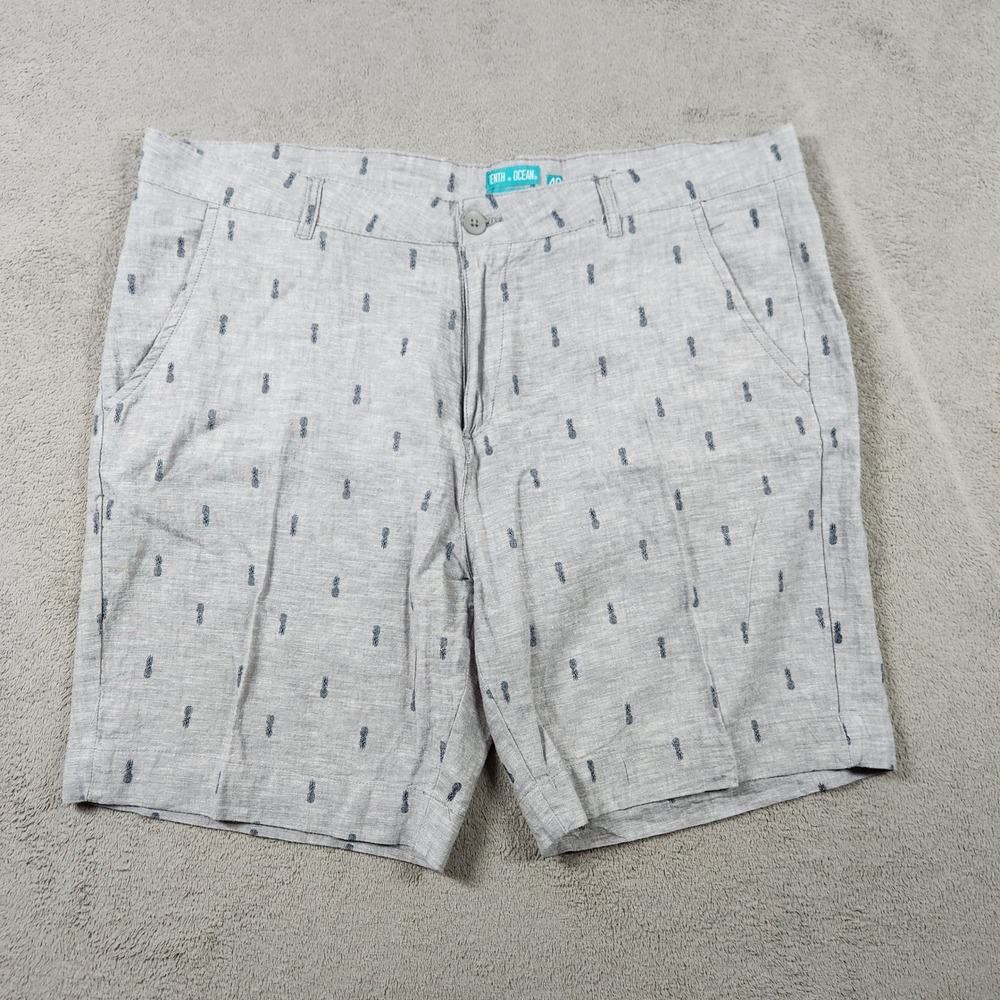 Tenth + Ocean Linen Shorts Mens size 40 Grey Pineapple All Over Print